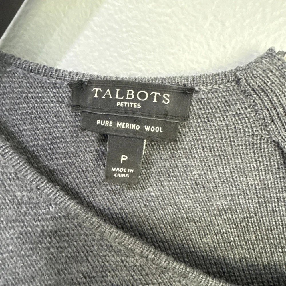 Talbots Petites Sweater Dress Womens Size P GRAY ‎ Merino Wool Minimalist Work